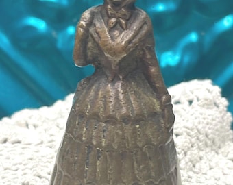 Vintage small lady brass bell - feet shaped clapper- aged