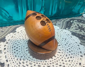 Vintage football shaped - pencil holder on wood base