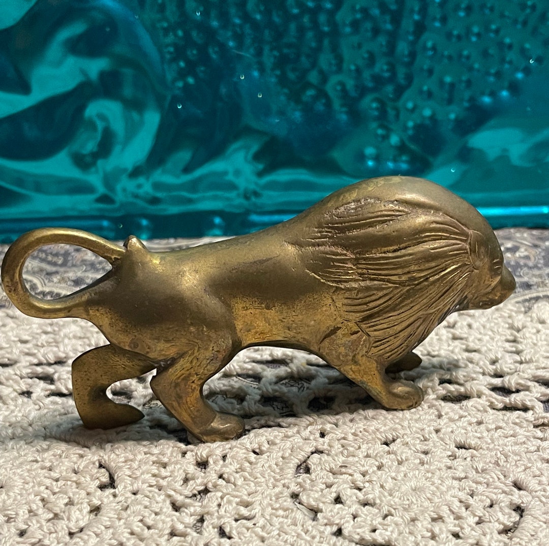 Vintage Small Brass Lion Figurine- Paperweight - Etsy