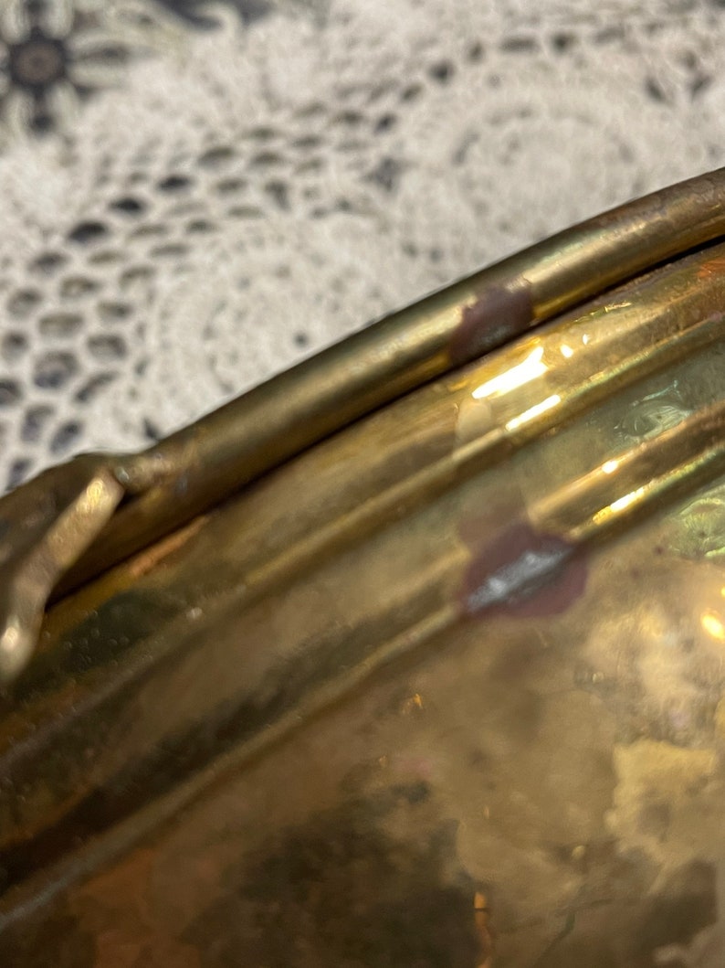 Vintage Hammered Brass Bowl Planter With Leaf Detail Aged Etsy