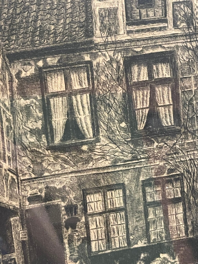 Antique- Vintage signed numbered print-etching in filigree metal frame - aged bild 6