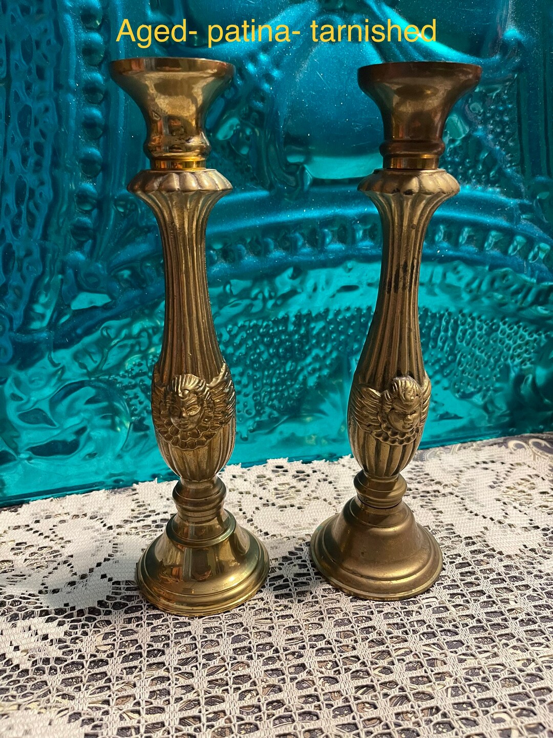 Vintage Brass Cherub Candlestick Holders Set of 2 Aged Etsy