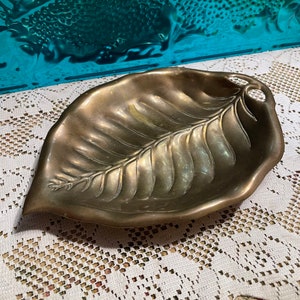 Vintage brass leaf - tray - candy dish - aged