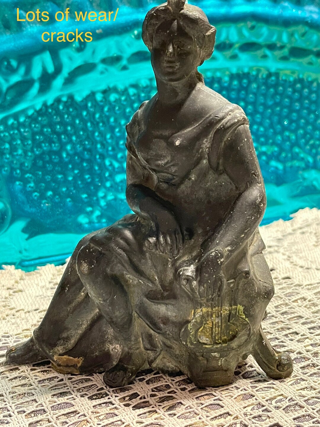 Antique Spelter Statue Clock Topper Woman With Harp Lots of Etsy