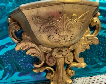 Vintage ornate plastic gold colored wall planter Victorian style - distressed