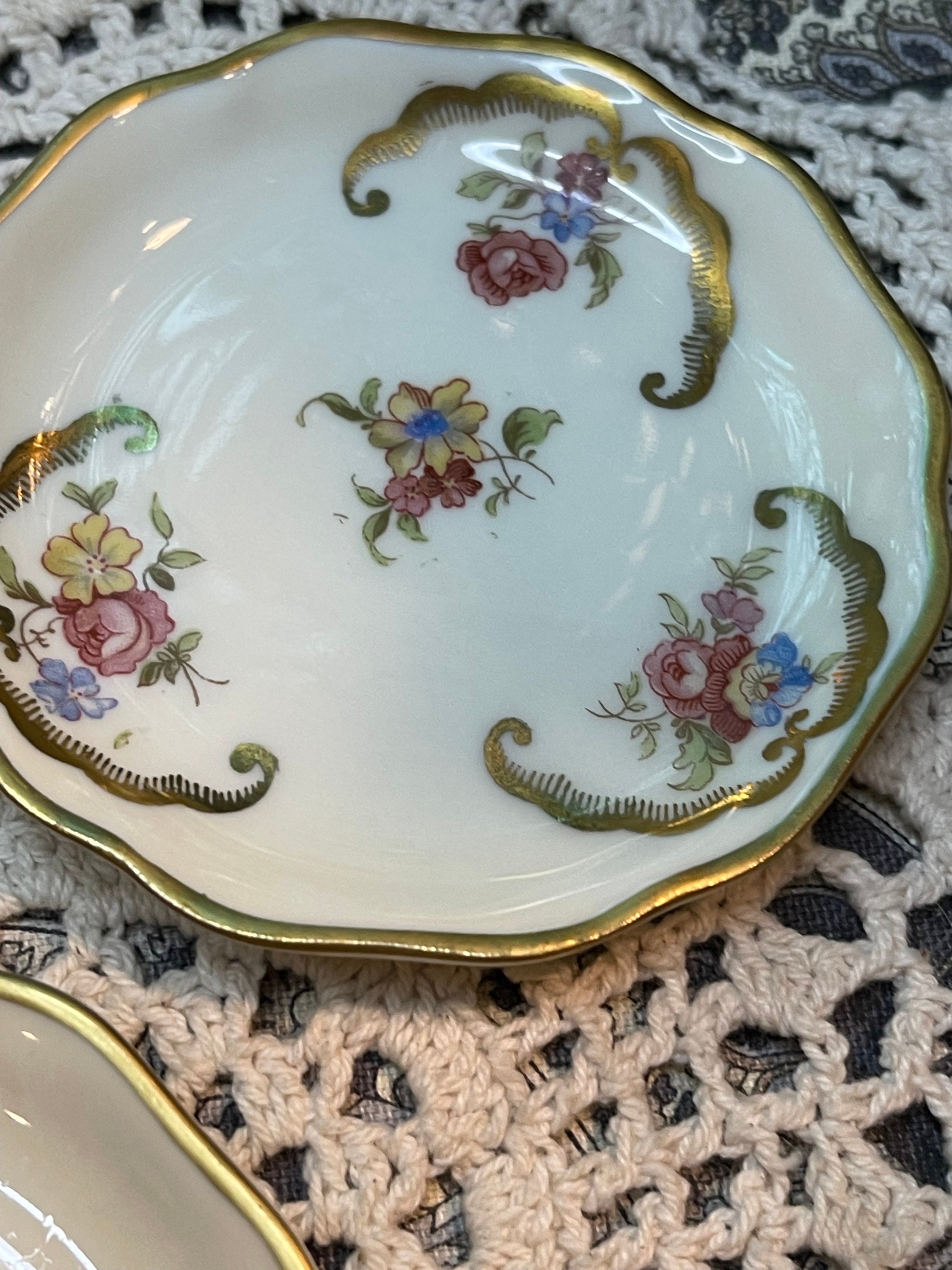 Vintage Small- Mini Porcelain Plates Gilded- Floral Design