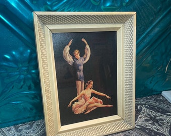 Vintage mid century textured ballet print in aged wood frame