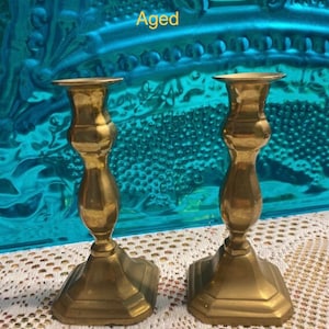 Vintage brass candlestick set of 2 - aged