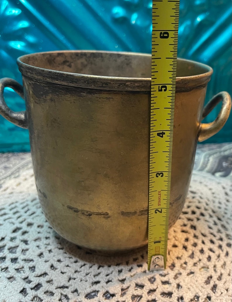 Antique or vintage brass and silver tone epn plated pot planter aged image 3