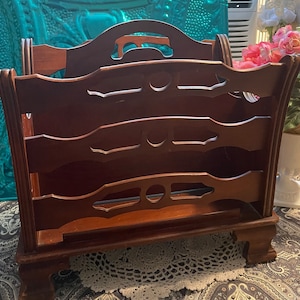 Vintage wood magazine rack - aged
