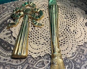 Vintage large heavy brass bow tassel above and underneath- picture accent- ornament