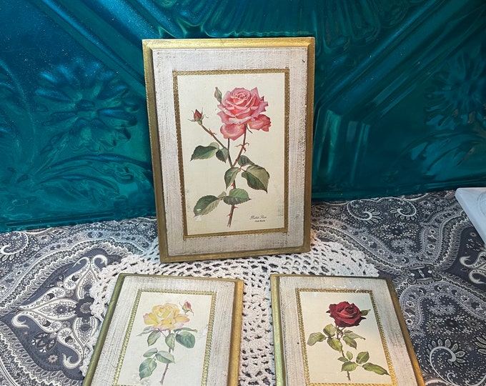 Vintage Florentine Style Wood Plaques - Rose - Made in Italy Set of 3 ...