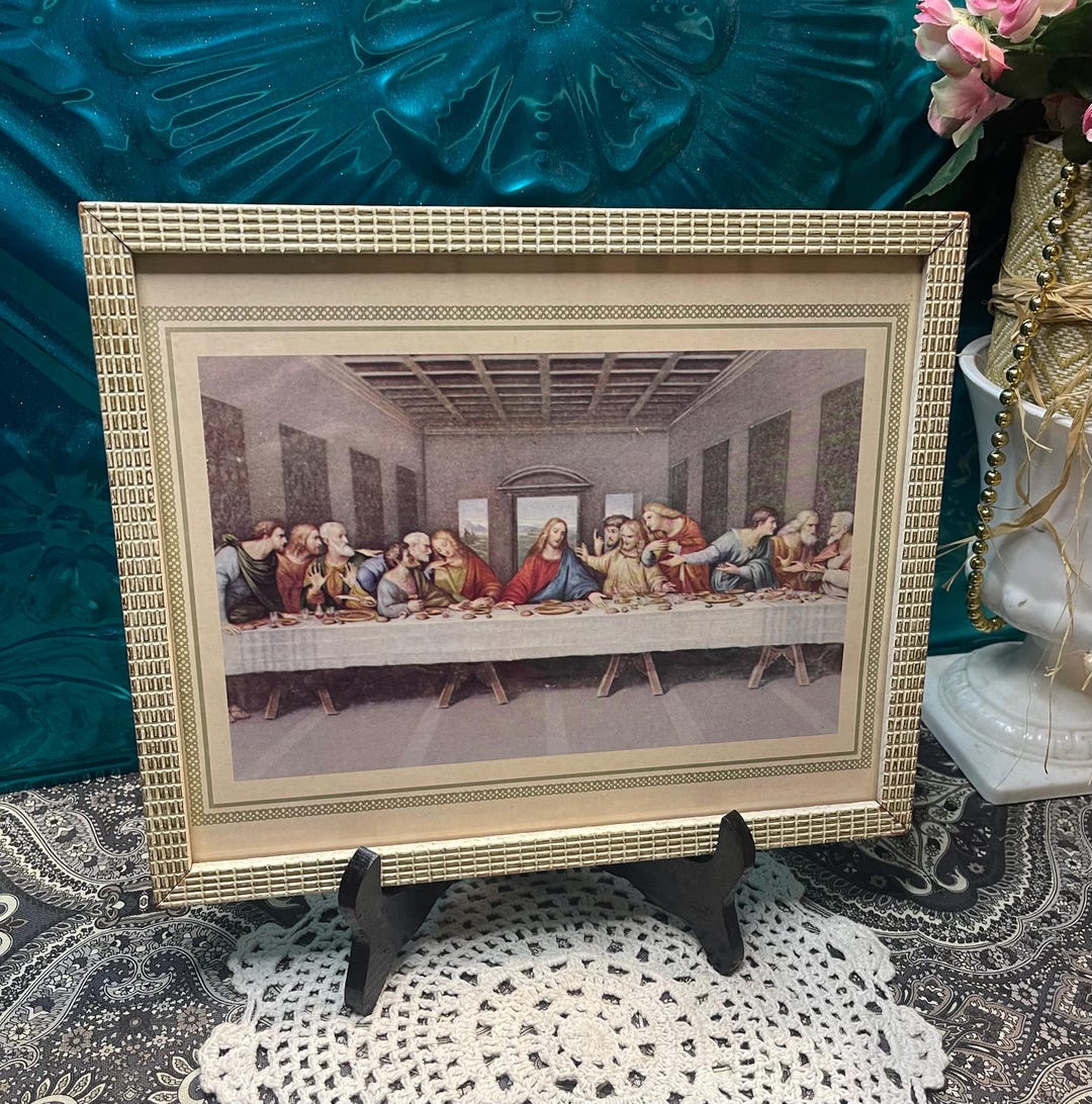 Vintage Last Supper Print in Aged Wood Frame With Easel - Etsy
