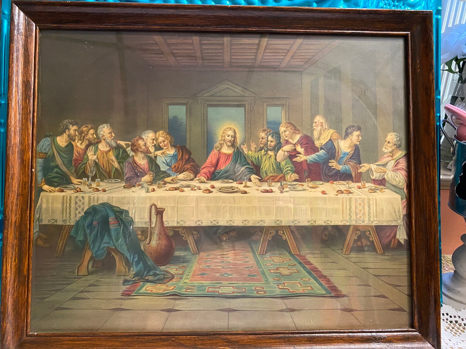 Vintage large wood framed last supper print | Etsy