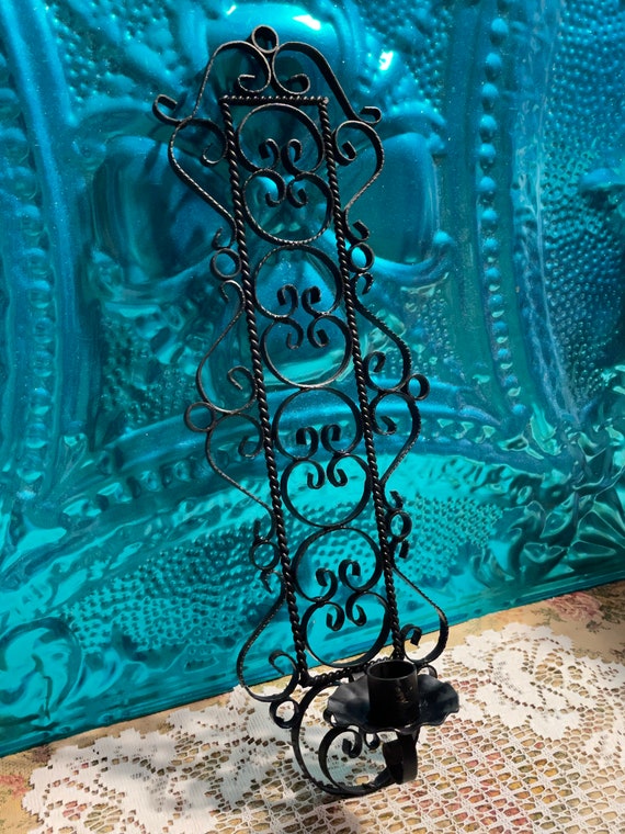 Vintage Black Metal Scroll Wall Sconce Candle Holder Etsy