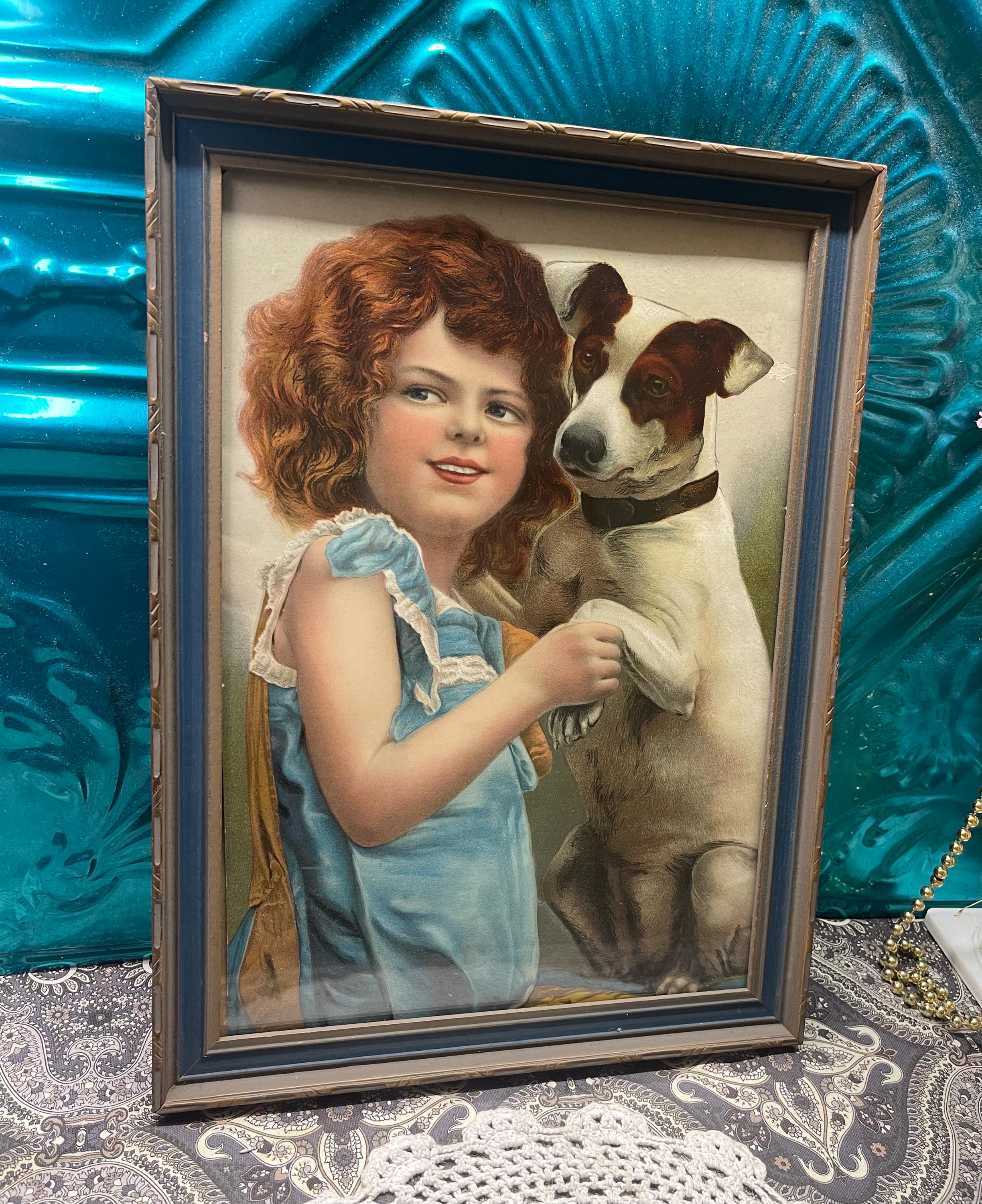 Antique Girl With Dog Picture - Etsy
