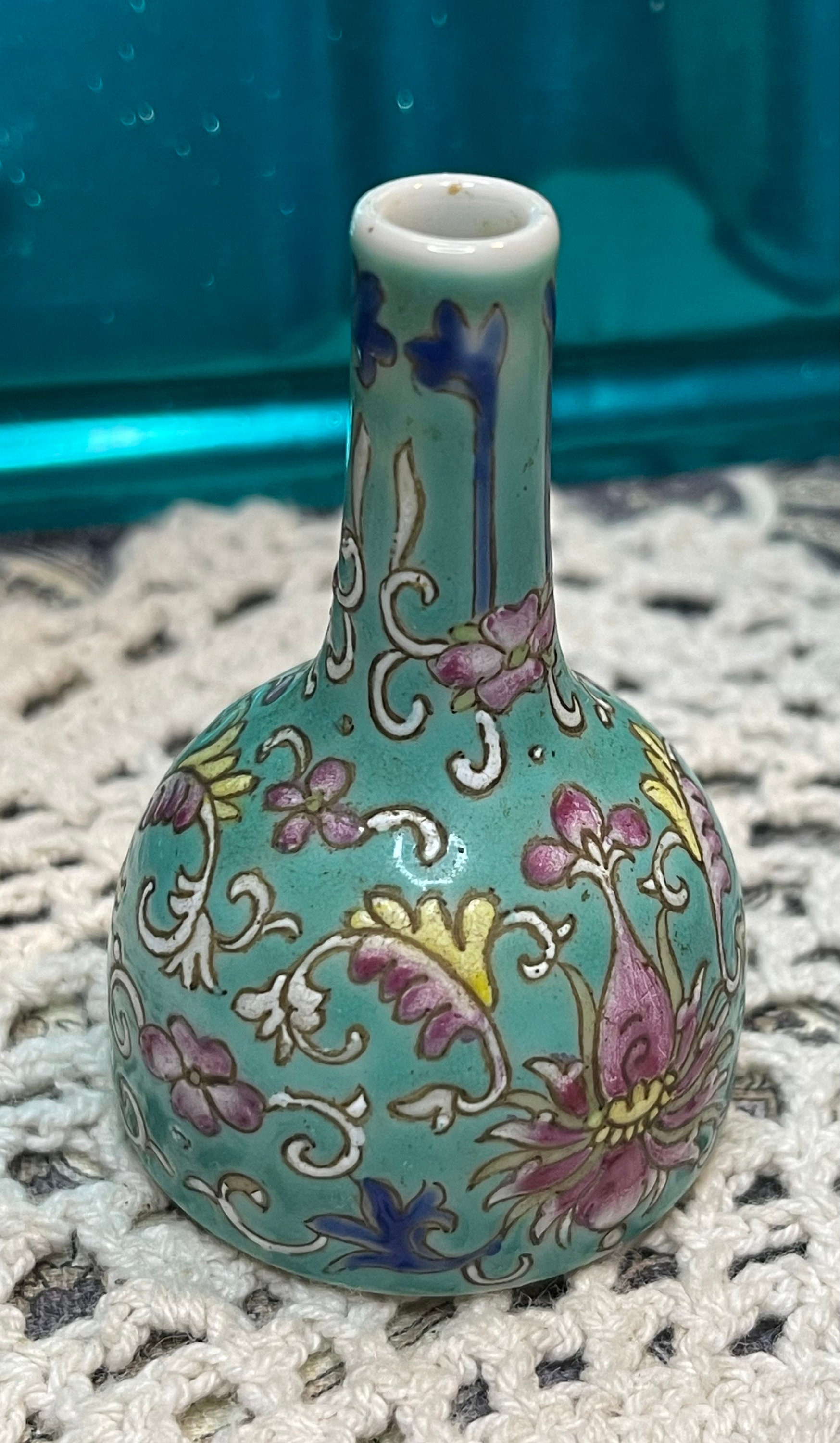 Antique or Vintage Miniature Chinese Porcelain Vase - Floral