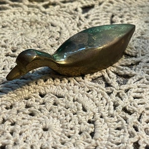 Vintage small brass duck - paperweight - aged