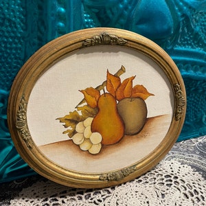 Vintage ornate gilded wood framed  painting - fruit still life- no glass