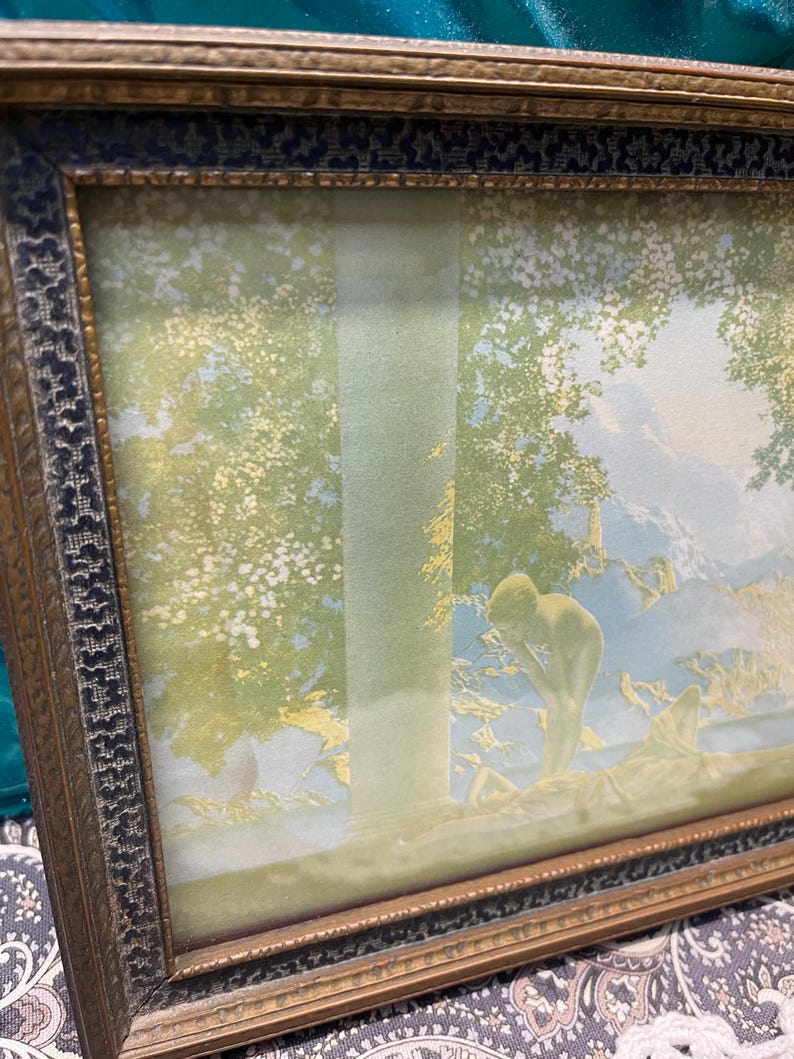Antique ornate wood framed print or lithograph of mystical painting- aged frame image 2