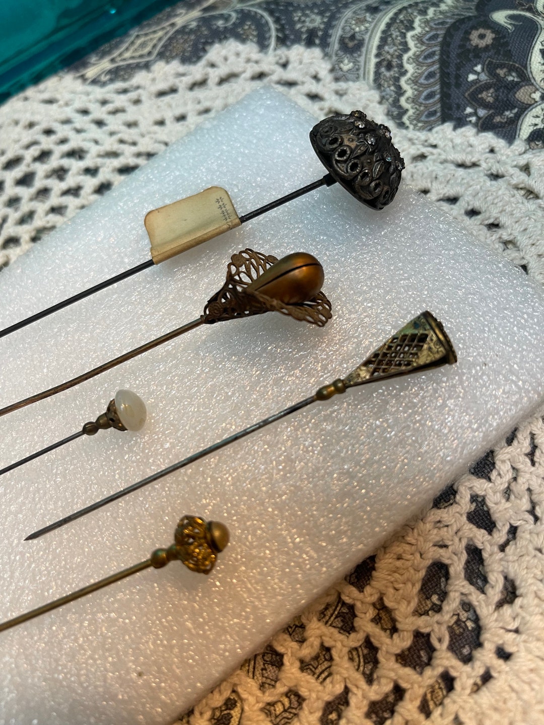 Antique Hat Pins 5 Pieces Aged Etsy