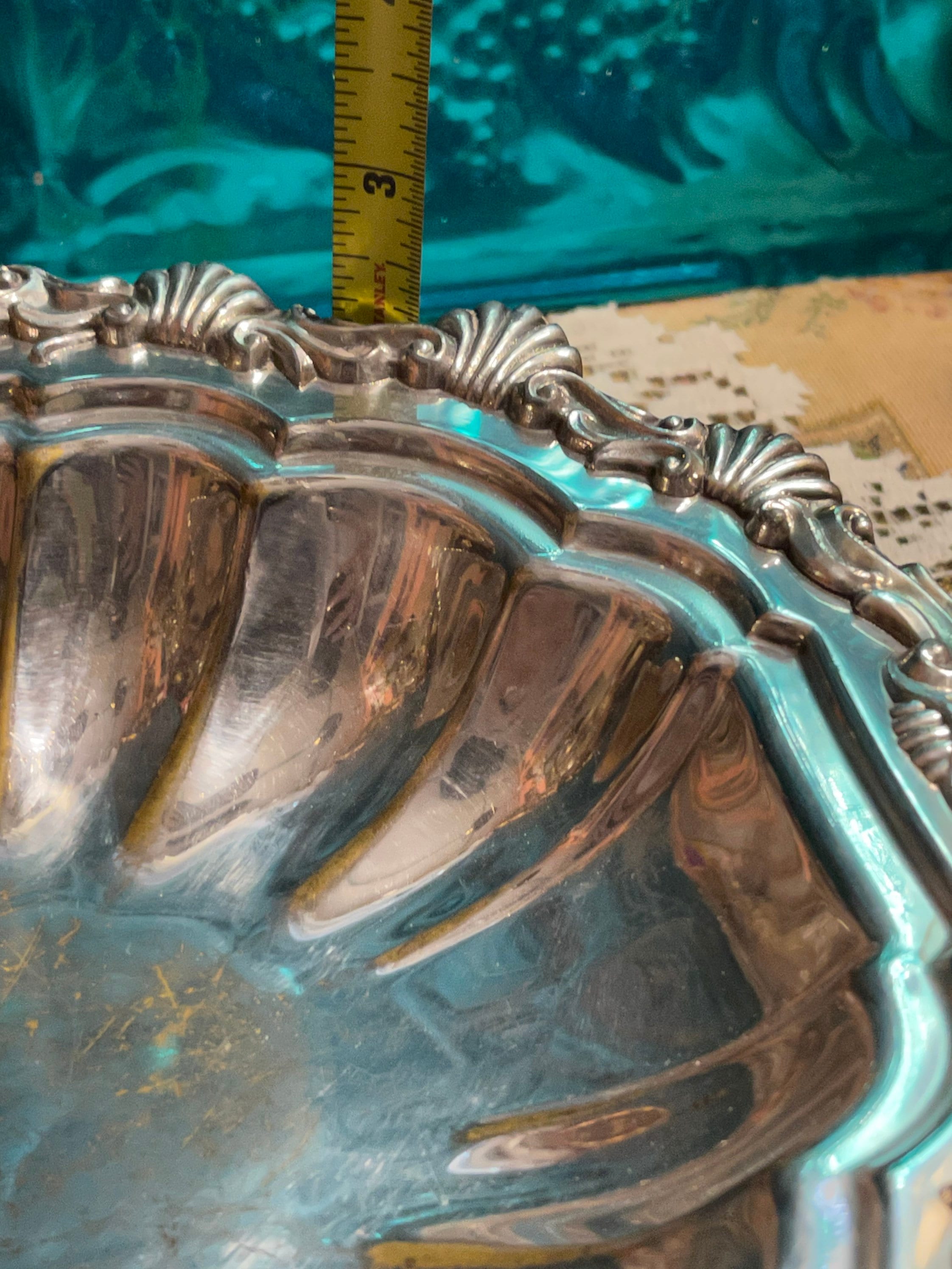 Vintage HS Silver on Copper Ornate Footed Dish - Bowl - Clearly