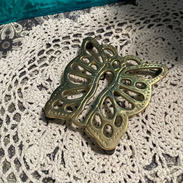 Vintage small brass butterfly trivet - spoon rest- coaster