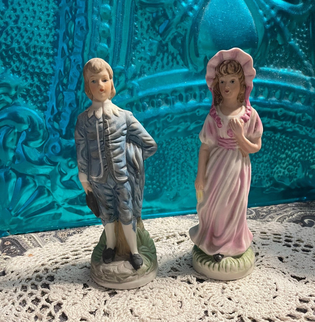 Vintage Blue Boy and Pinkie Ceramic Statues Figurines Small Chip on