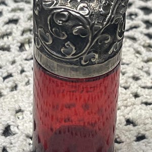 Antique small 1891 monogrammed ornate silver lid perfume bottle - scent bottle- some wear