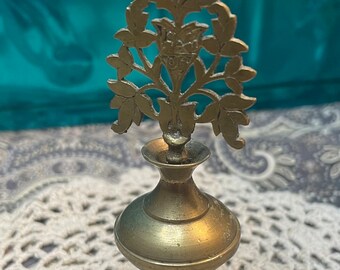 Vintage brass perfume - scent bottle - ornate stopper - aged - some wear