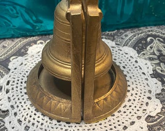 Vintage Gold Tone Cast Metal Liberty Bell Bookends- Non Functional