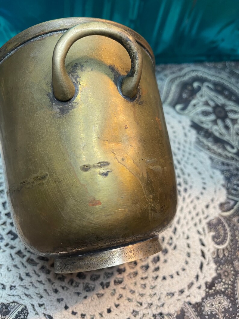 Antique or vintage brass and silver tone epn plated pot planter aged image 8