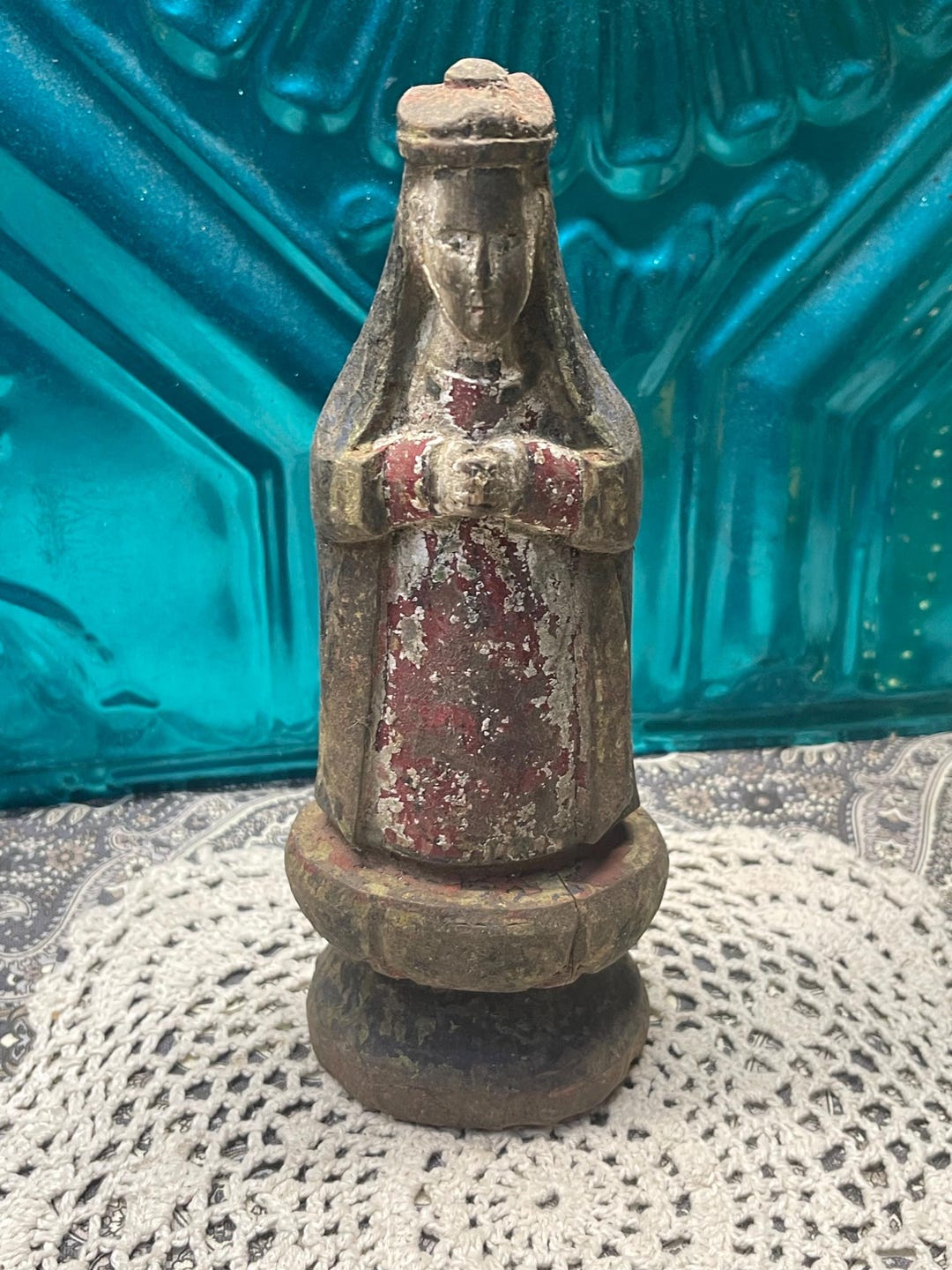 Antique 8.5 Inches Tall Wood Carved Saint - Santos Religious