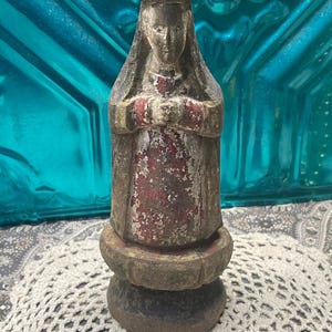 Antique 8.5 inches tall wood carved Saint - santos religious statue - aged