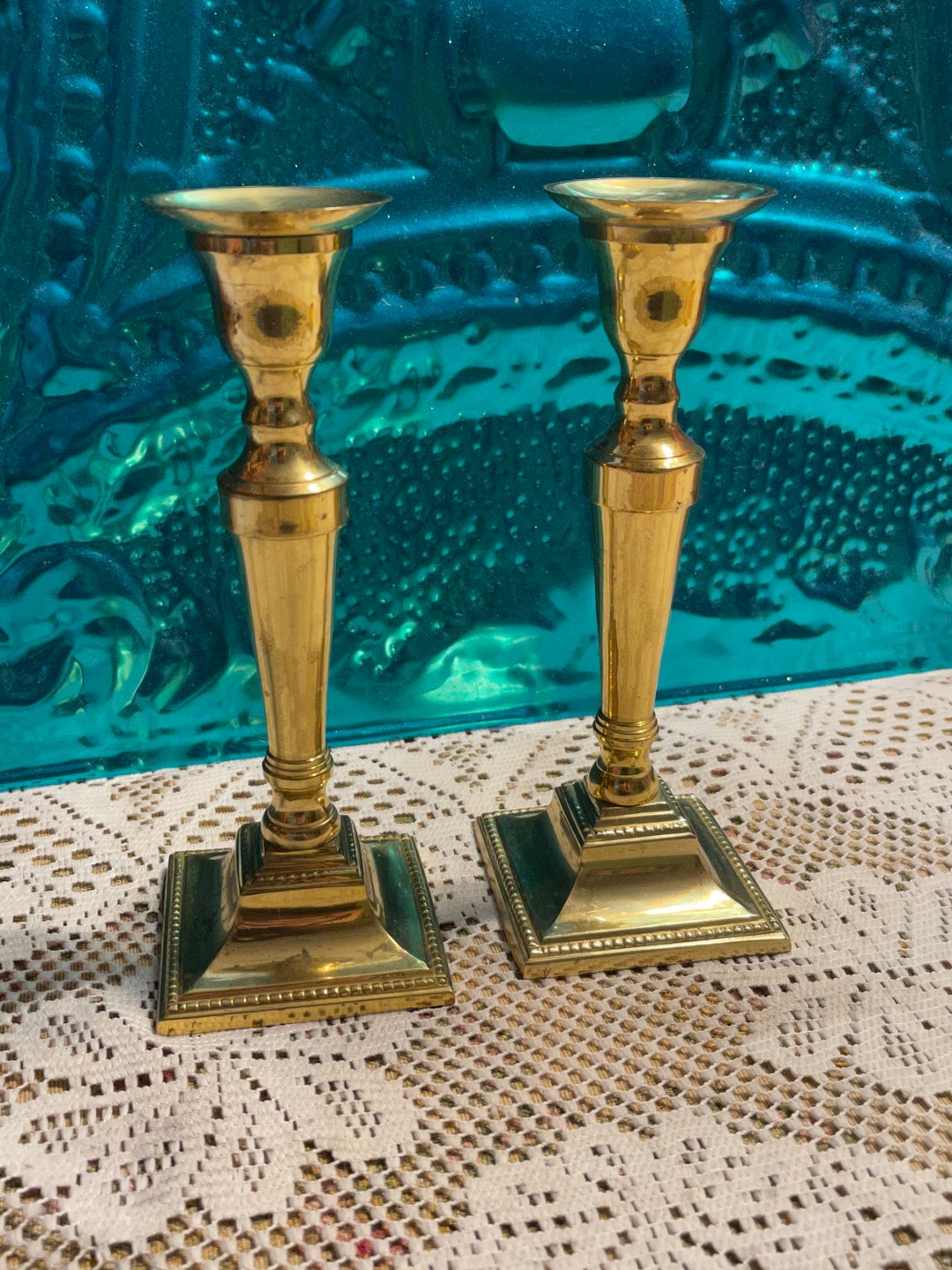 Vintage Brass Candlestick Holders Set of 2 Age Related Wear Etsy