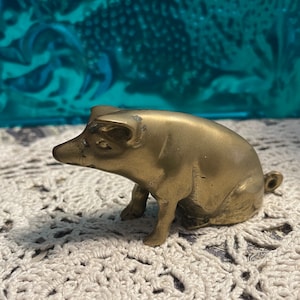 Vintage small brass pig figurine- aged