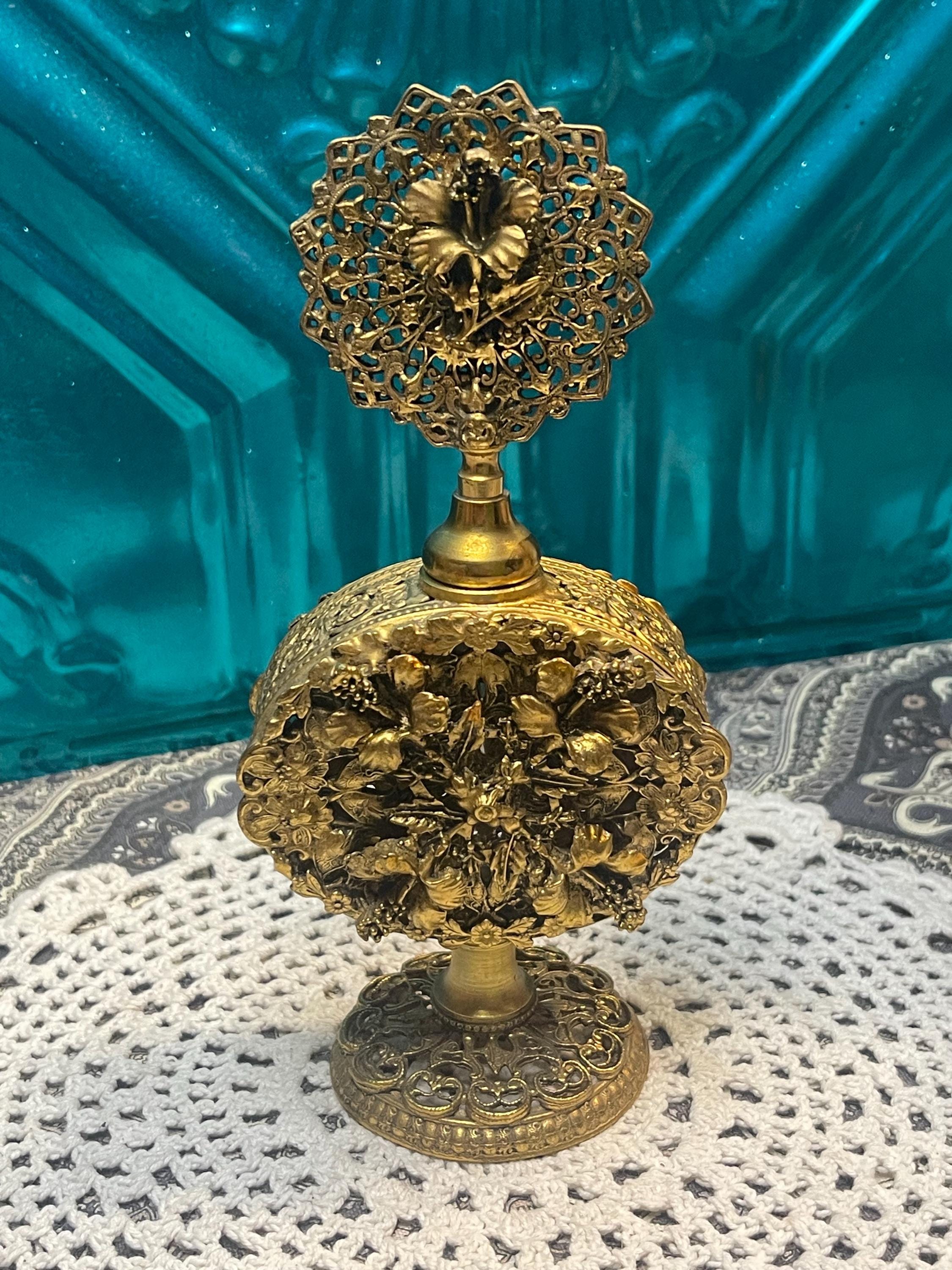 Vintage Ornate Filigree Ormolu Perfume Bottle - Floral Details - Etsy