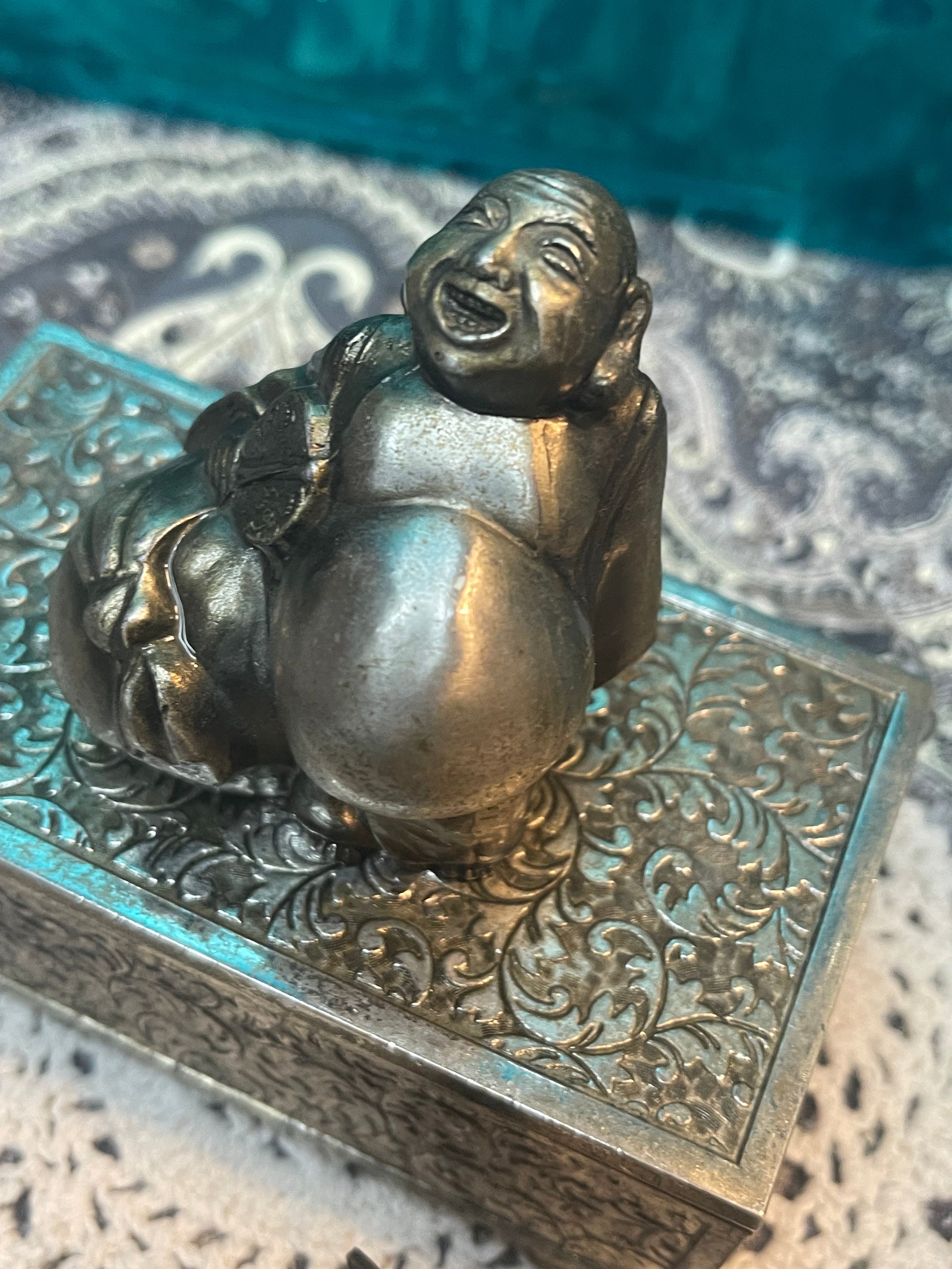 Vintage Japan Buddha Silver Plated or Silver Tone Jewelry Box