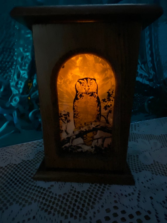 Vintage Wood Mirrored Glass Owl Candle Holder Luminary Box Etsy