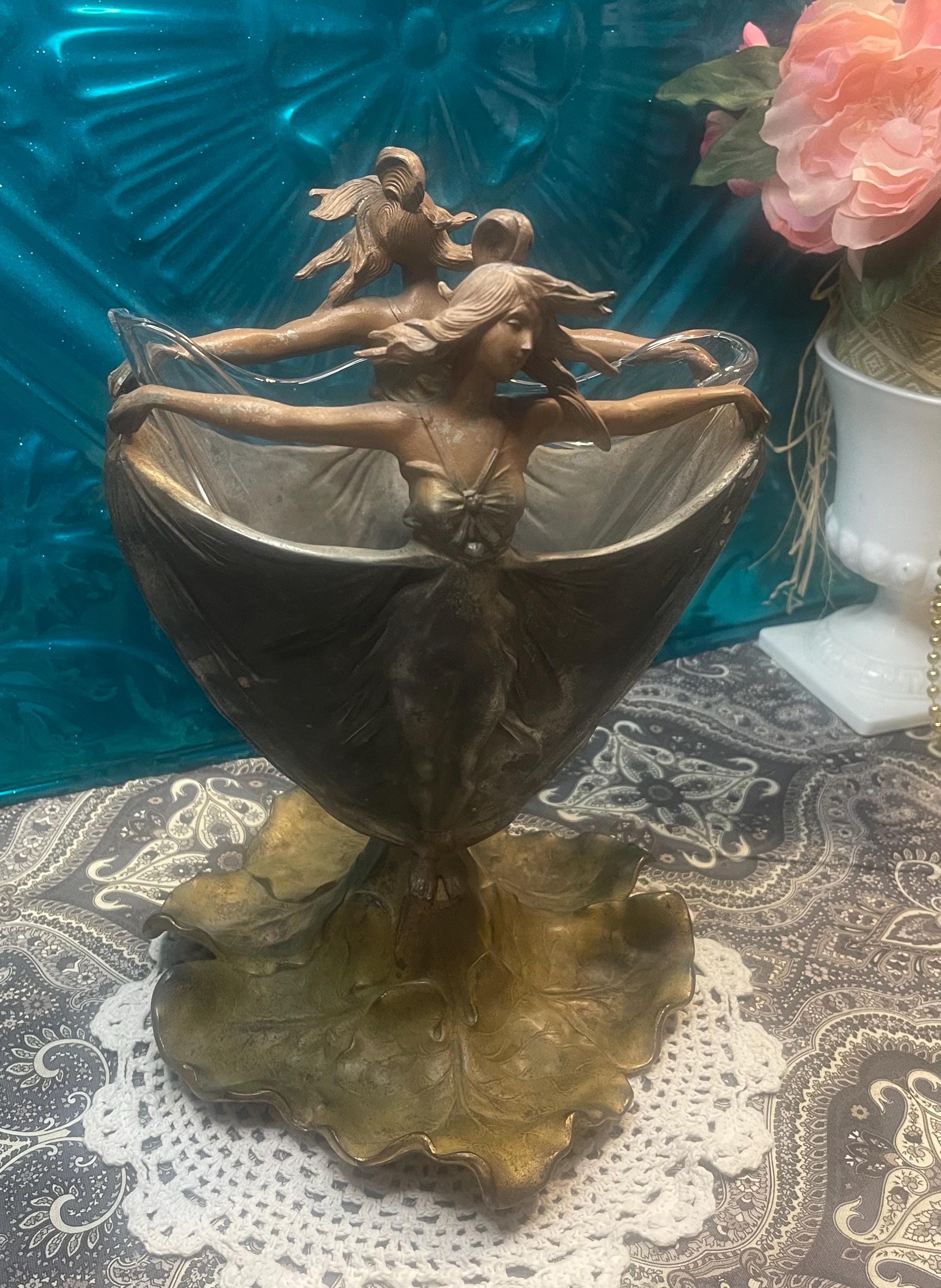 Antique Heavy Art Nouveau Gold- Copper - Silver Tone Spelter