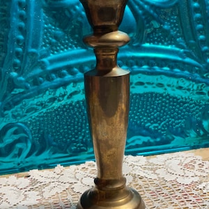 Vintage unique heavy aged brass  candlestick holder - aged