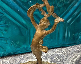 Vintage 2.14 lbs brass cherub  Candle holder- aged