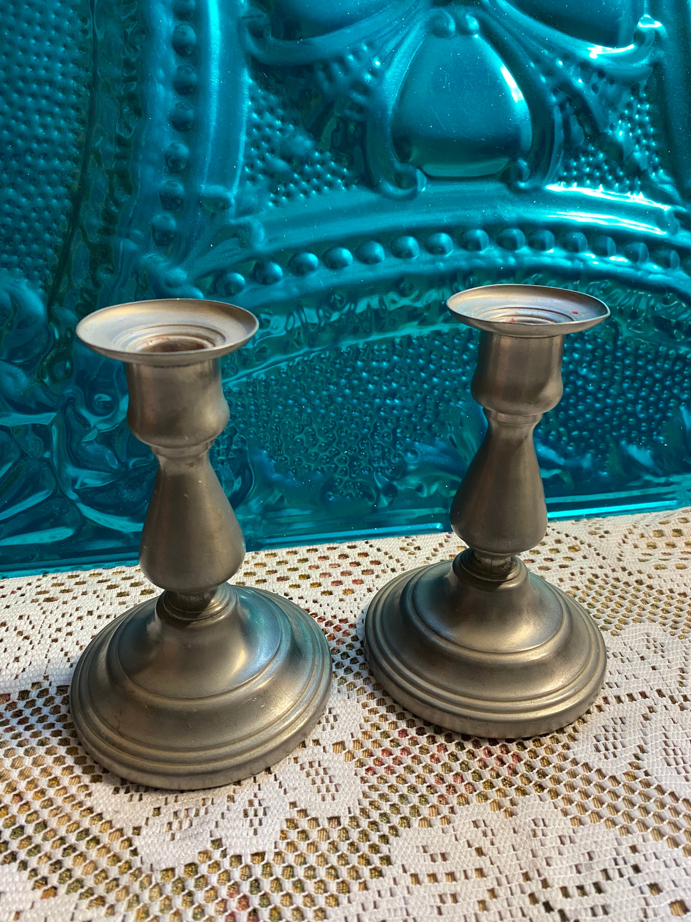 Vintage Pewter candlestick candle holder set of 2 slightly Etsy