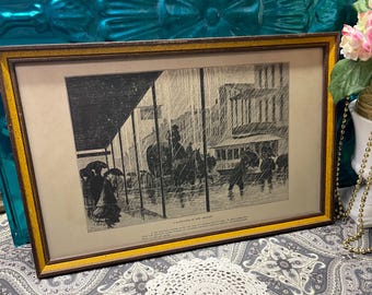 Antique or vintage wood framed New Orleans street scene - rain -print - aged