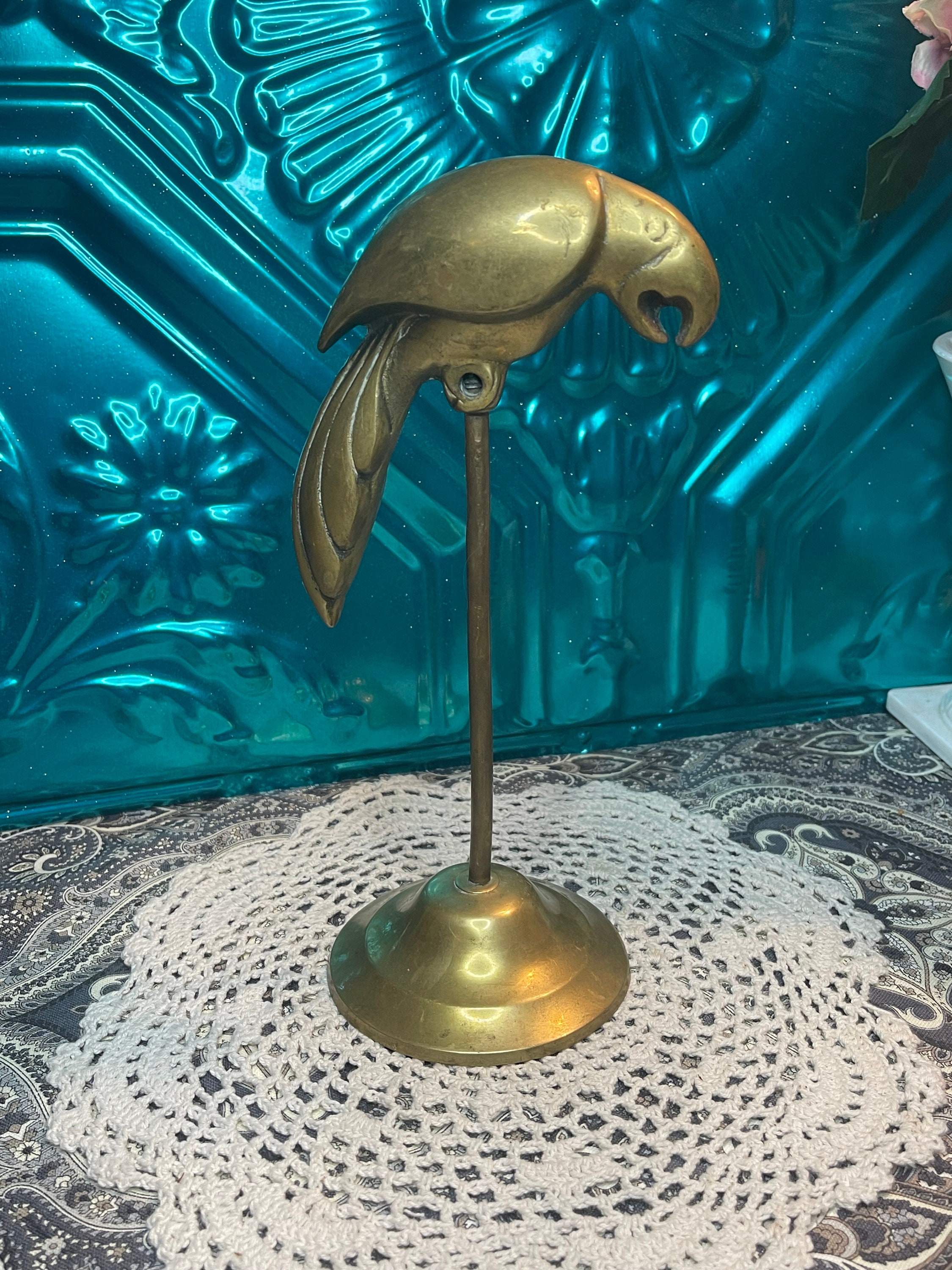 Vintage Brass Bird Parrot on Stand - Missing Perch- Showing Age