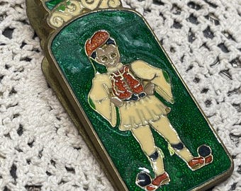 Vintage Greek enameled brass note holder- note clip- aged