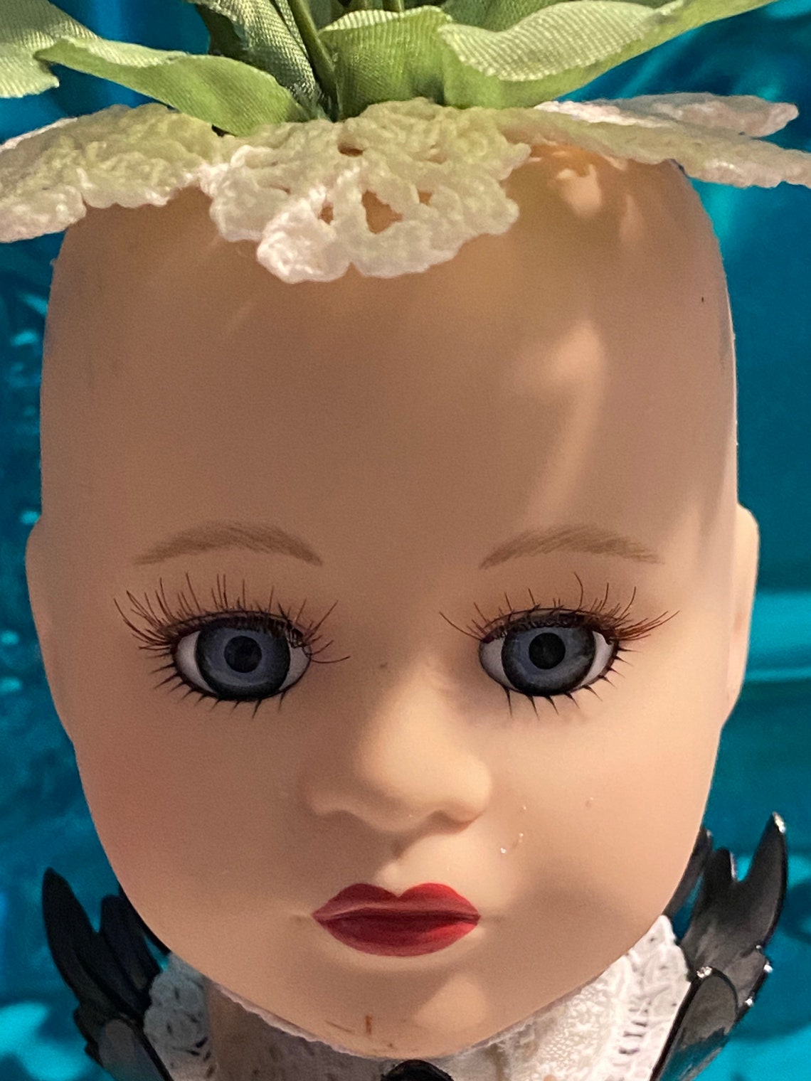 Ceramic Doll Head on Vintage Black Painted Candleholder Base Etsy UK