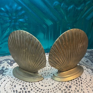 Vintage Solid Brass Seashell Scallop Shell Bookends Book Holders