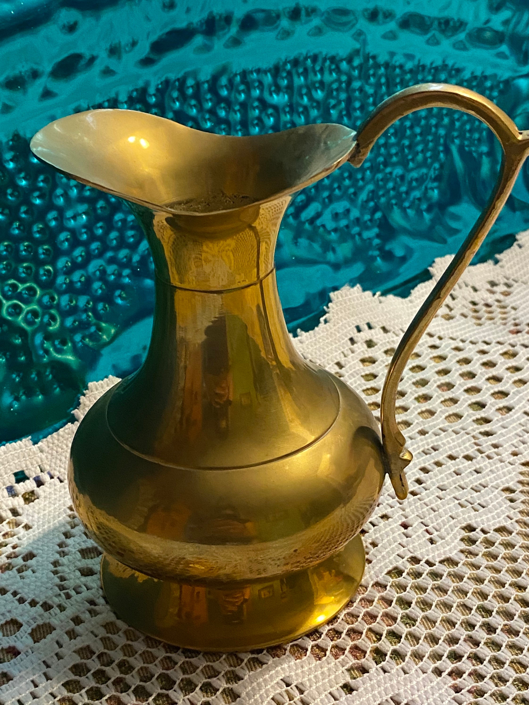 THIN 6.5" Solid Brass Floral Bud Vase Pitcher with Handle~L@@K Vintage THIN 6.5" Solid Brass Floral Bud Vase Pitcher with Handle~L@@K Vintage