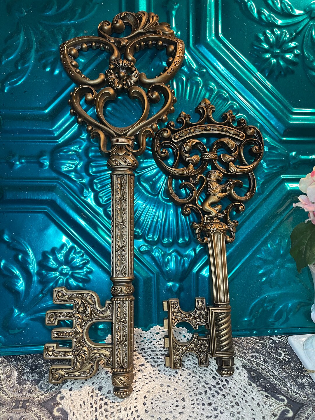 Vintage Ornate Large Plastic Keys Wall Decor Set of 2 Etsy
